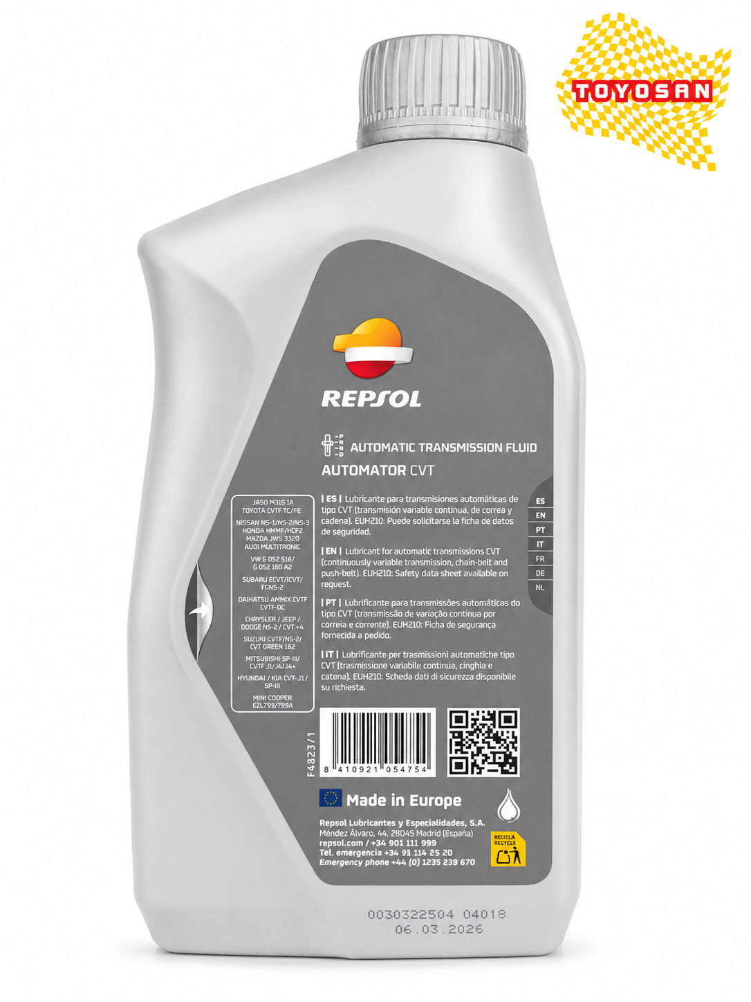 Repsol Automator CVT 1L - Reverso con especificaciones